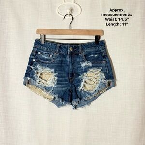 American Eagle Hi-Rise Festival Denim Shorts Lace Distressed Size 6